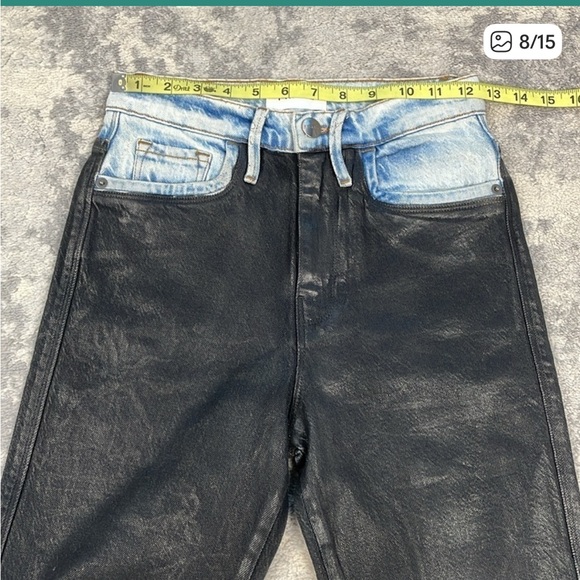 NWT Frame Le Sylvie High Rise Straight Fit Jeans Coated Ankle Black Ice Sz 24 - Picture 8 of 13
